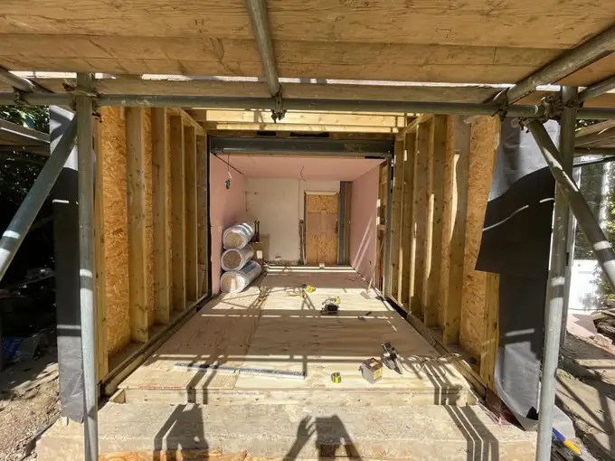 Inside the timber frame of the new ground floor